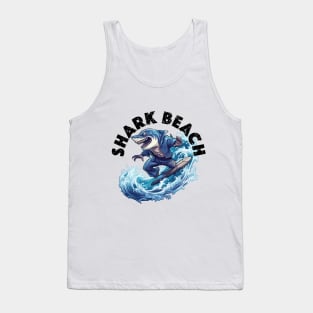 Shark Surfing - Shark Beach (Black Lettering) Tank Top